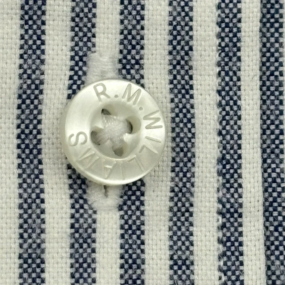 RM Williams Button Up Shirt Mens XXL‎ Blue Stripe Cotton Long Sleeve Casual Logo